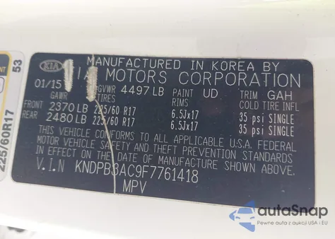 2015 Kia Sportage Lx from USA, damaged, VIN KNDPB3AC9F7761418